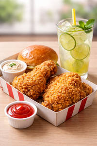 2 Pcs Big Broasted + 1 Bun + Garlic Dip + Tomato Kecthup+ Lime Juice