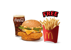 McSpicy Premium Chicken Burger + Coke Combo (M), Get Free Fries (M)