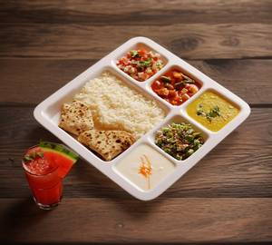 Sada Thali - Seasonal Sabzi+Dal Fry+4 Butter Chapati+Rice+Achar+Salad+Papad
