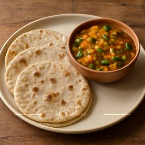 3 Phulkas +Mixed Veg Curry(half)