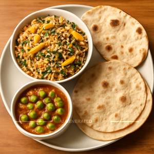Babycorn Fried Rice(half)+plain Naan(1)+pulka(2)+green Peace Masala (half)