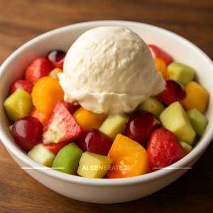 Fruit salad with vanila icecream