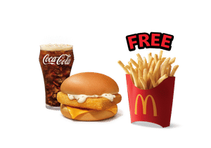Filet-o-Fish Burger + Coke Combo (M), Get Free Fries (M)