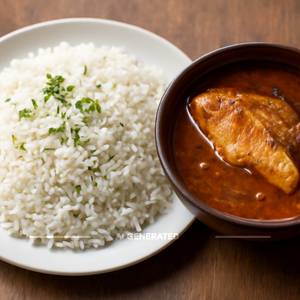 White Rice With Koramenu Pulusu