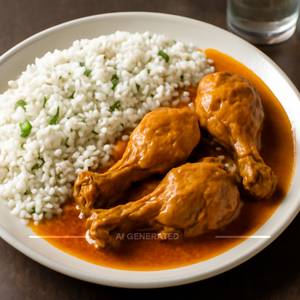 White rice with chicken curry