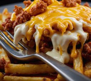 Fries With Chicken And Cheese Sauce