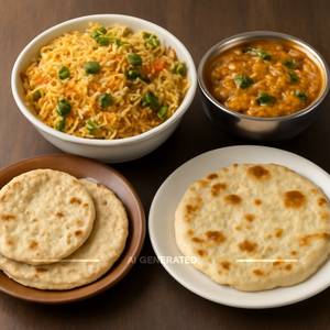 Veg Dum Biryani (half)+pulka(2)+veg Curry(half)+plain Kulcha(1)