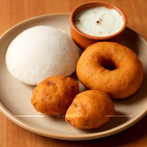 Idli (Single) + Vada (Single) + Mysore Bajji (2 Pieces)
