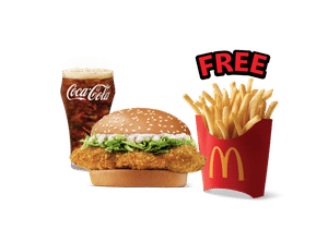 Crispy Chicken Burger + Coke Combo (M), Get Free Fries (M)