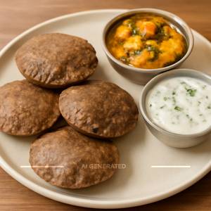 4 Kuttu Ki Puri With Aloo Ki Sbji+ Aloo Ka Raita Vrat Wala             