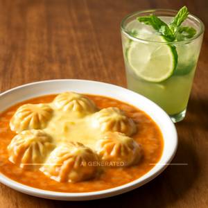 Cheese Melting Gravy Momos And Any Mojito