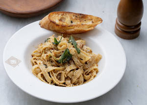 Brown Butter & Sage Fettuccini With Sliced Shiitake & Parmesan Bread Crumbs
