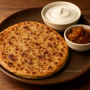 Pyaaz Ka Parantha With Curd & Pickle