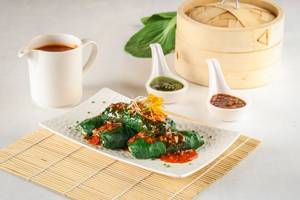 Bok Choy Wrapped Spicy Prawns Dumpling