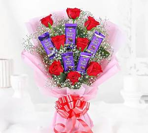 Red Roses Bouquet & Dairy Milk Chocolates