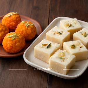 Boondi Ke Ladoo (250gm) + Khoya Barfi (250gm)            