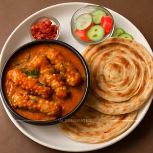 Soya Chaap Masala With 2 Laccha Paratha And Salad