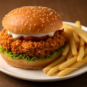 Fresh Chicken Zinger Burger With Fries