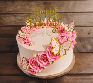 Pink Butterfly Red Velvet Birthday Design Cake
