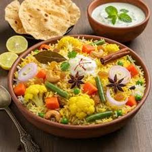 Veg Biryani + Veg Raita + Roast Papad