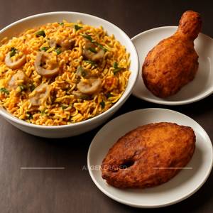 Veg Mushroom Biryani + Fried Chicken + Fish Fried