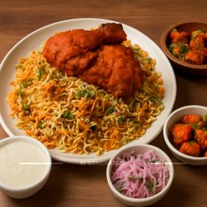 Bharat Special Biyani+Fried Chicken+Extra White Chutney+Onion Salad+Chilli Paneer