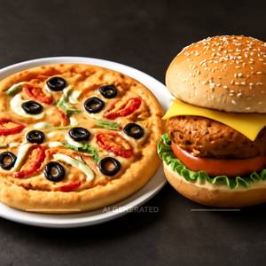 1 Veg Pizza( 7 Inches) + 1 Chicken Cheese Bargar                                                            