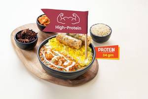 High-Protein Butter Chicken Rice Bowl with Seekh Kebab