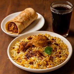 Chicken roll+dum biryani+ cold drink
