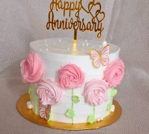 Birthday Anniversary Flower Red Velvet Cream Cake