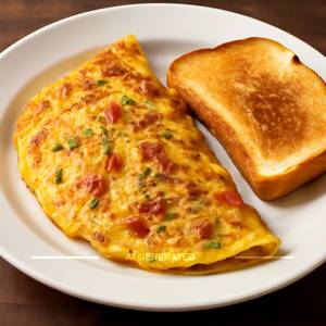 Omelette with bread slice
