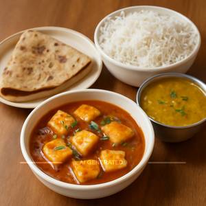 Paneer  and  dal  and  rice  and  roti