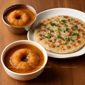 Vada sambar + Uttappa + Rassa vada                                                                                 