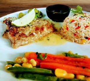 Grilled Fish Gondhoraj Lemon Butter Sauce With Herbed Rice