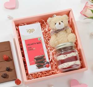 Teddy with Velvety Treat Hamper
