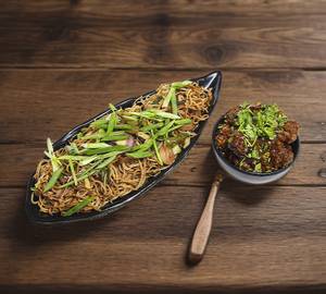 Veg chow  with  chilly paneer or veg manchurian