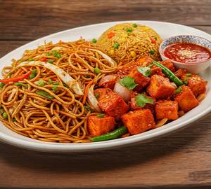 Veg Noodle With Fried Rice Plus Fried Momos