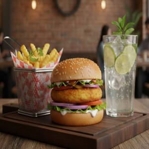 Motu Burger+fries(s) +fresh Lime Soda