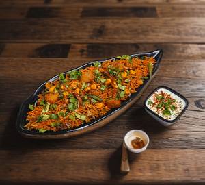 Veg soya aloo biryani with raita