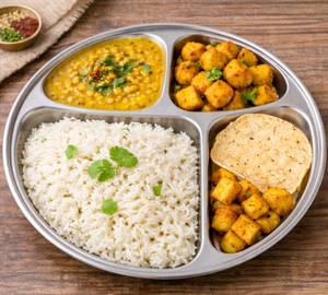 Plain Rice / Dal Fry / Aloo Fry / Papad / Achaar