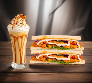 CHICKEN TIKKA SANDWICH WITH IRIS CARAMEL FRAPPE