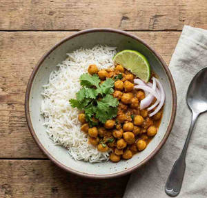 Chole Rice Veggies Bowl