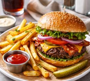 Aalu Tikki Burger + French Fries