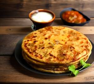 6 Aloo Pyaz Paratha with Pickle and Dahi