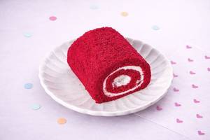 Red Velvet Yule Log Slice .