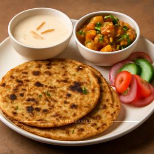 Aloo Paratha 2pcs+ Kheer+ Seasonal Sabji+ Salad