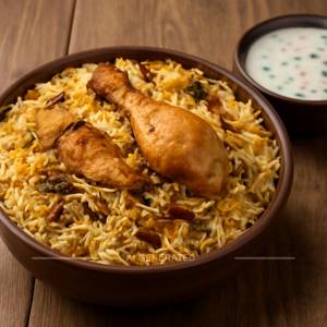 Chicken Dum Biryani with Raita