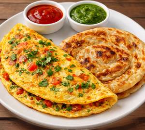 Double egg omelette with 2 paratha 