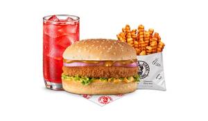 Chicken Snacker Burger Fruit Iced Tea Meal