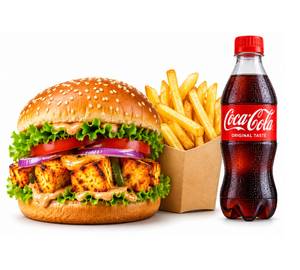 Paneer Tikka Burger + Fries + Coke